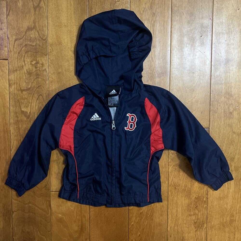 Adidas MLB Boston Red Sox Hooded Windbreaker Zip Up Jacket Size 4T Navy Casual